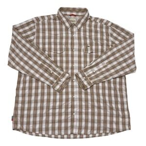 Simms Fishing Shirt Mens Size 3XL Tan Plaid Snap Button Down Outdoors Vented